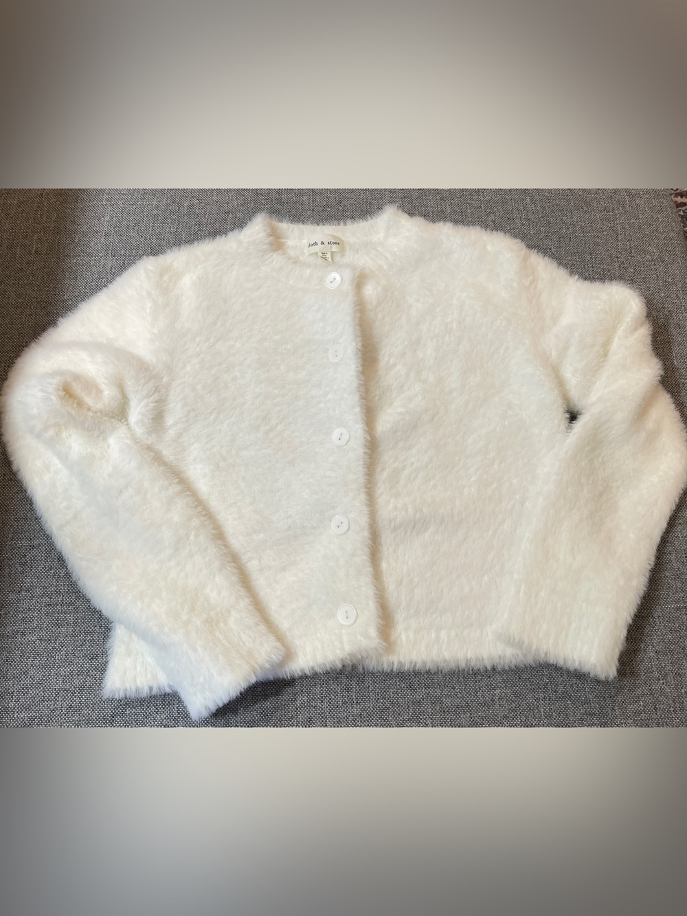 Cloth and Stone Cardigan Sweater Women's Size XS White Eyelash Fuzzy Knit